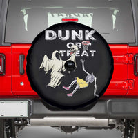 Halloween Dunk Or Treat Spare Tire Cover Funny Skeleton And Ghost Playing Basketball - Wonder Print Shop