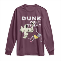 Halloween Dunk Or Treat Long Sleeve Shirt Funny Skeleton And Ghost Playing Basketball - Wonder Print Shop