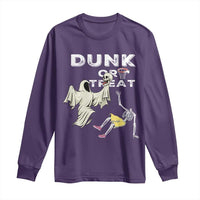 Halloween Dunk Or Treat Long Sleeve Shirt Funny Skeleton And Ghost Playing Basketball - Wonder Print Shop
