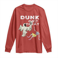 Halloween Dunk Or Treat Long Sleeve Shirt Funny Skeleton And Ghost Playing Basketball - Wonder Print Shop