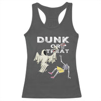Halloween Dunk Or Treat Racerback Tank Top Funny Skeleton And Ghost Playing Basketball - Wonder Print Shop