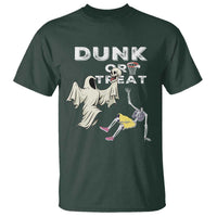 Halloween Dunk Or Treat T Shirt Funny Skeleton And Ghost Playing Basketball - Wonder Print Shop