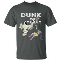 Halloween Dunk Or Treat T Shirt Funny Skeleton And Ghost Playing Basketball - Wonder Print Shop