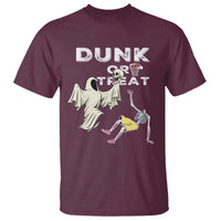 Halloween Dunk Or Treat T Shirt Funny Skeleton And Ghost Playing Basketball - Wonder Print Shop