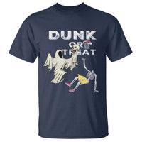 Halloween Dunk Or Treat T Shirt Funny Skeleton And Ghost Playing Basketball - Wonder Print Shop