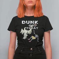 Halloween Dunk Or Treat T Shirt For Women Funny Skeleton And Ghost Playing Basketball - Wonder Print Shop