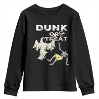 Halloween Dunk Or Treat Youth Sweatshirt Funny Skeleton And Ghost Playing Basketball - Wonder Print Shop