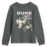Halloween Dunk Or Treat Youth Sweatshirt Funny Skeleton And Ghost Playing Basketball - Wonder Print Shop