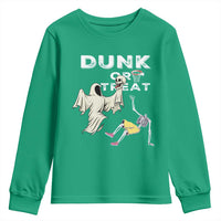 Halloween Dunk Or Treat Youth Sweatshirt Funny Skeleton And Ghost Playing Basketball - Wonder Print Shop