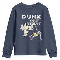 Halloween Dunk Or Treat Youth Sweatshirt Funny Skeleton And Ghost Playing Basketball - Wonder Print Shop