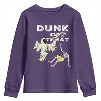 Halloween Dunk Or Treat Youth Sweatshirt Funny Skeleton And Ghost Playing Basketball - Wonder Print Shop