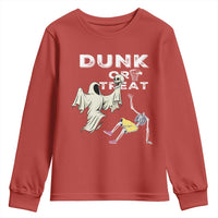 Halloween Dunk Or Treat Youth Sweatshirt Funny Skeleton And Ghost Playing Basketball - Wonder Print Shop