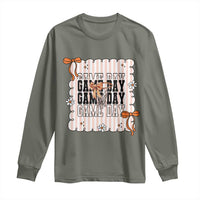 Basketball Game Day Long Sleeve Shirt Retro Coquette Bow Gift For Sport Lovers - Wonder Print Shop