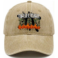 Basketball Dad Washed Cotton Baseball Cap Camouflage Flame Graphic For Sport Lover