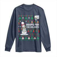 Funny Christmas Basketball Snowmen Long Sleeve Shirt Hoops For The Holidays Ugly Sweater - Wonder Print Shop