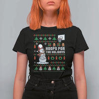 Funny Christmas Basketball Snowmen T Shirt For Women Hoops For The Holidays Ugly Sweater - Wonder Print Shop