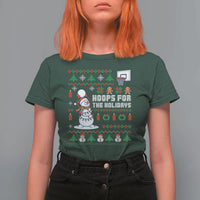 Funny Christmas Basketball Snowmen T Shirt For Women Hoops For The Holidays Ugly Sweater - Wonder Print Shop