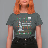 Funny Christmas Basketball Snowmen T Shirt For Women Hoops For The Holidays Ugly Sweater - Wonder Print Shop
