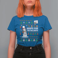 Funny Christmas Basketball Snowmen T Shirt For Women Hoops For The Holidays Ugly Sweater - Wonder Print Shop