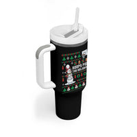 Funny Christmas Basketball Snowmen Tumbler With Handle Hoops For The Holidays Ugly Sweater