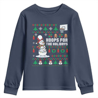 Funny Christmas Basketball Snowmen Youth Sweatshirt Hoops For The Holidays Ugly Sweater - Wonder Print Shop
