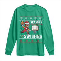 Seasons Swishes Long Sleeve Shirt Funny Gingerbread Basketball Christmas Gift - Wonder Print Shop