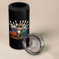 Funny Bowler Gift 4 in 1 Can Cooler Tumbler Bowling Cat With Sunglasses - Wonder Print Shop