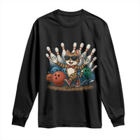 Funny Bowler Gift Long Sleeve Shirt Bowling Cat With Sunglasses - Wonder Print Shop