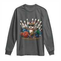 Funny Bowler Gift Long Sleeve Shirt Bowling Cat With Sunglasses - Wonder Print Shop