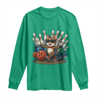 Funny Bowler Gift Long Sleeve Shirt Bowling Cat With Sunglasses - Wonder Print Shop