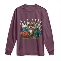 Funny Bowler Gift Long Sleeve Shirt Bowling Cat With Sunglasses - Wonder Print Shop