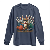 Funny Bowler Gift Long Sleeve Shirt Bowling Cat With Sunglasses - Wonder Print Shop
