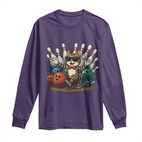 Funny Bowler Gift Long Sleeve Shirt Bowling Cat With Sunglasses - Wonder Print Shop