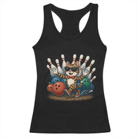 Funny Bowler Gift Racerback Tank Top Bowling Cat With Sunglasses - Wonder Print Shop