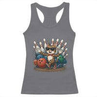 Funny Bowler Gift Racerback Tank Top Bowling Cat With Sunglasses - Wonder Print Shop