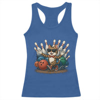 Funny Bowler Gift Racerback Tank Top Bowling Cat With Sunglasses - Wonder Print Shop