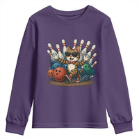 Funny Bowler Gift Youth Sweatshirt Bowling Cat With Sunglasses - Wonder Print Shop