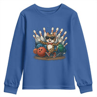 Funny Bowler Gift Youth Sweatshirt Bowling Cat With Sunglasses - Wonder Print Shop