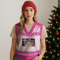 Funny Cats Bowling Battle V-Neck Knit Sweater Vest Gift For Cat Lovers - Wonder Print Shop