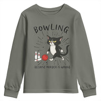Bowling Because Murder Is Wrong Youth Sweatshirt Funny Cat Lovers Gift - Wonder Print Shop