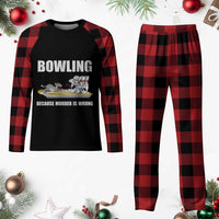 Funny Cat Plaid Pajama Set Bowling Because Murder Is Wrong Gift - Wonder Print Shop
