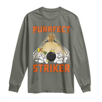 Funny Cat Bowling Gift Long Sleeve Shirt Purrfect Striker - Wonder Print Shop