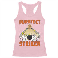 Funny Cat Bowling Gift Racerback Tank Top Purrfect Striker - Wonder Print Shop
