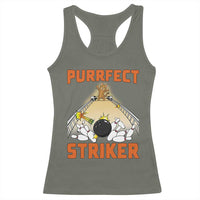 Funny Cat Bowling Gift Racerback Tank Top Purrfect Striker - Wonder Print Shop
