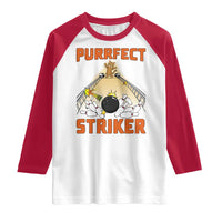 Funny Cat Bowling Gift Raglan Shirt Purrfect Striker - Wonder Print Shop