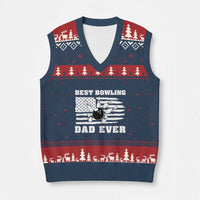 Best Bowling Dad Ever V-Neck Knit Sweater Vest American Flag Patriotic Bowler Gift - Wonder Print Shop