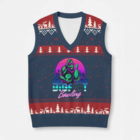 Funny Bigfoot Bowling Vaporwave Gift V-Neck Knit Sweater Vest - Wonder Print Shop