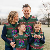 Funny Bigfoot Bowling Vaporwave Gift V-Neck Knit Sweater Vest - Wonder Print Shop