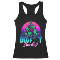 Funny Bigfoot Bowling Vaporwave Gift Racerback Tank Top - Wonder Print Shop