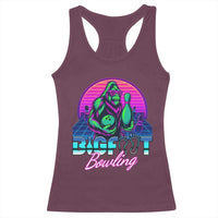 Funny Bigfoot Bowling Vaporwave Gift Racerback Tank Top - Wonder Print Shop